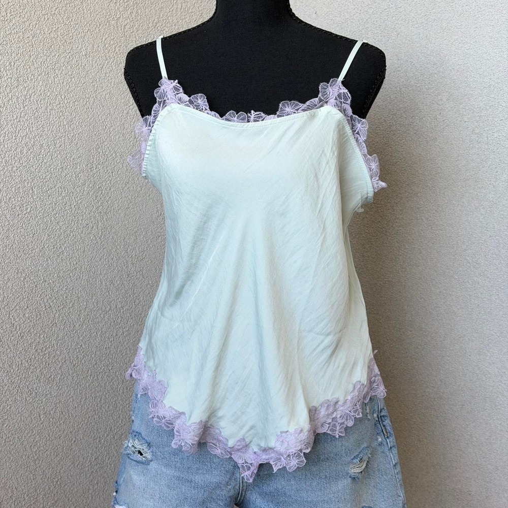Free People Intimately Sunset Lover Cami in Mint with lavender lace Size L NWOT
